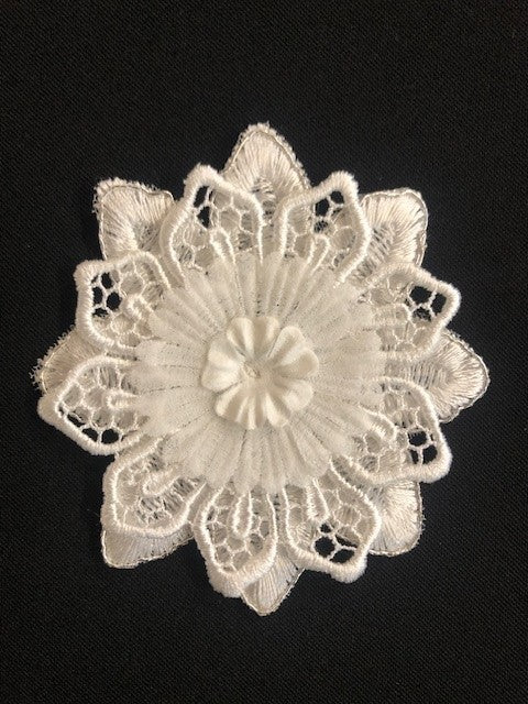 Ivory Double Flower Embroidered Applique ( sold as singles)