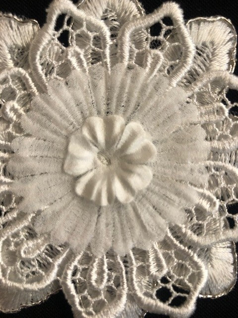 Ivory Double Flower Embroidered Applique ( sold as singles)