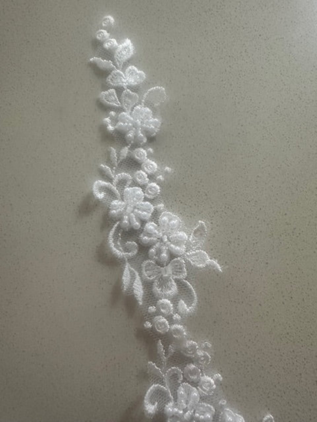 Ivory Embroidered & Beaded Applique, 25cm Long, Sold as Pairs