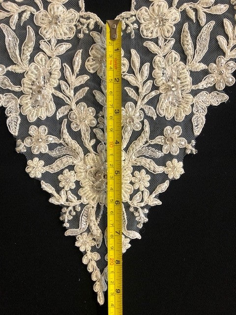Ivory Embroidered Lace, Beaded & Crystal Sequin Neckline Motif