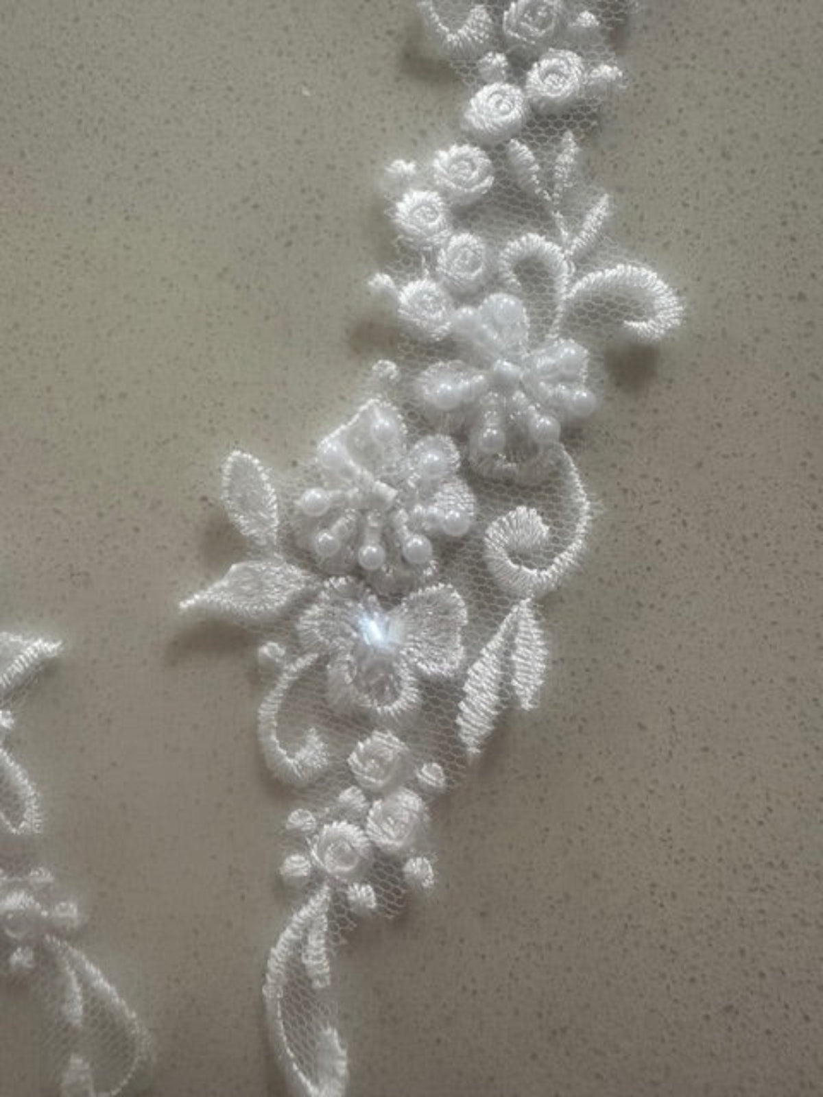 Ivory Embroidered & Beaded Applique, 25cm Long, Sold as Pairs