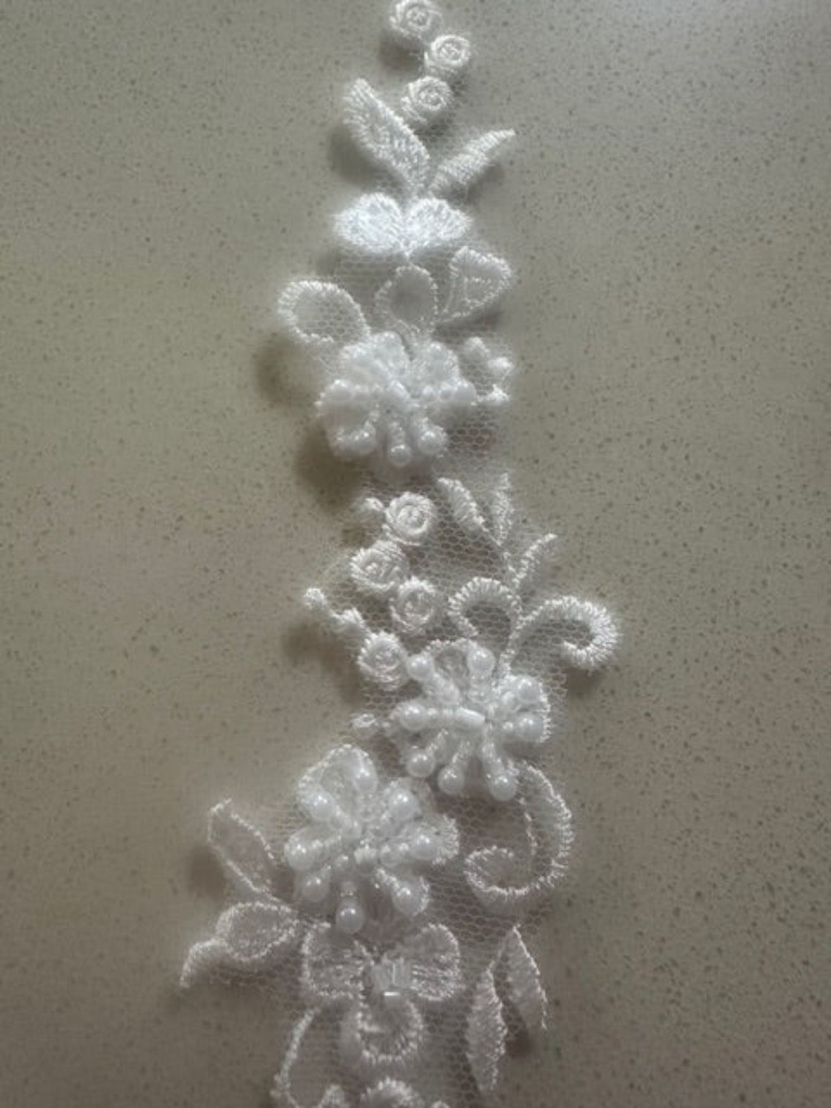 Ivory Embroidered & Beaded Applique, 25cm Long, Sold as Pairs