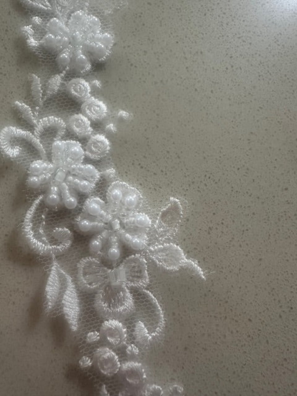 Ivory Embroidered & Beaded Applique, 25cm Long, Sold as Pairs