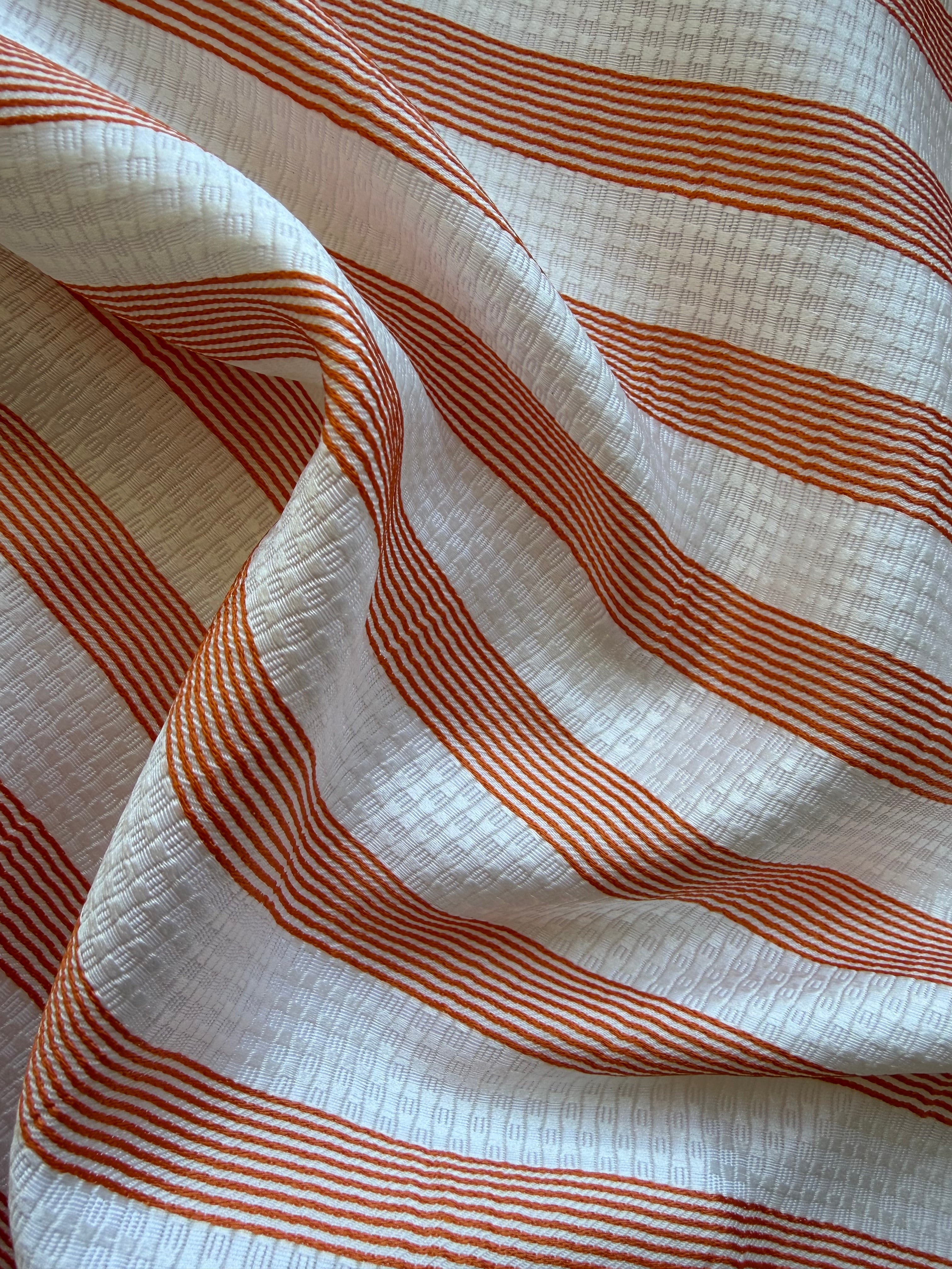White Textured Fabric with Orange Stripes – 130 cm Wide, German Woven