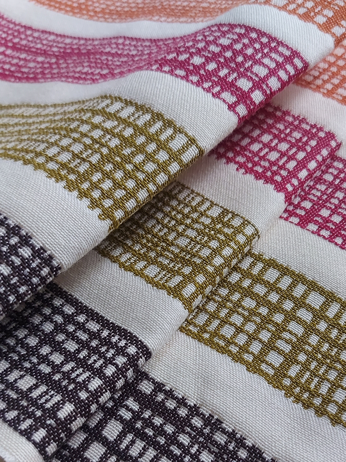 Lime, Fuchsia, Orange & Charcoal Basket Weave Effect – Fire Resistant Cotton Fabric