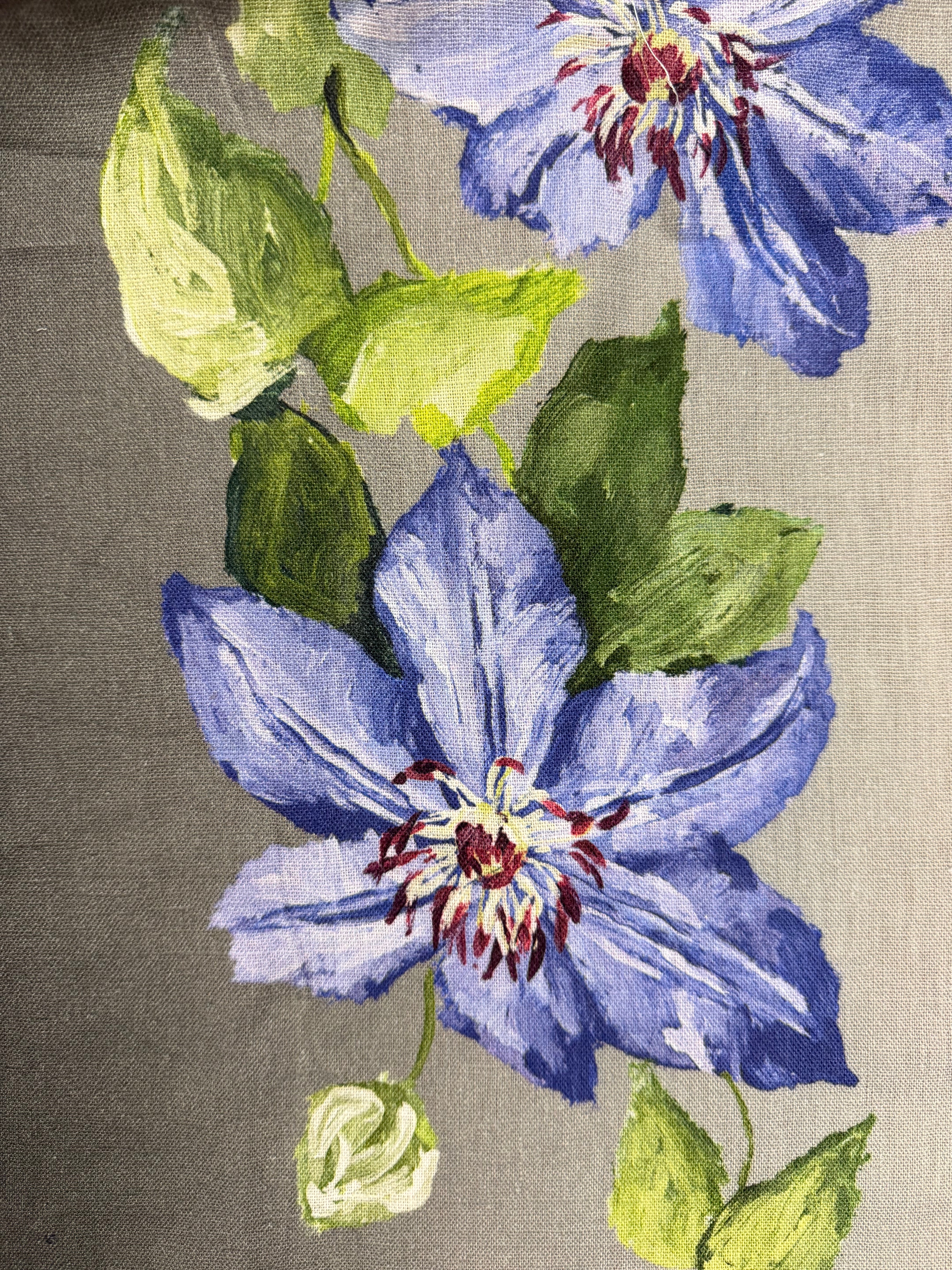 Botanical Printed Linen Fabric – Pink & Blue Floral Ombre – 140cm Wide