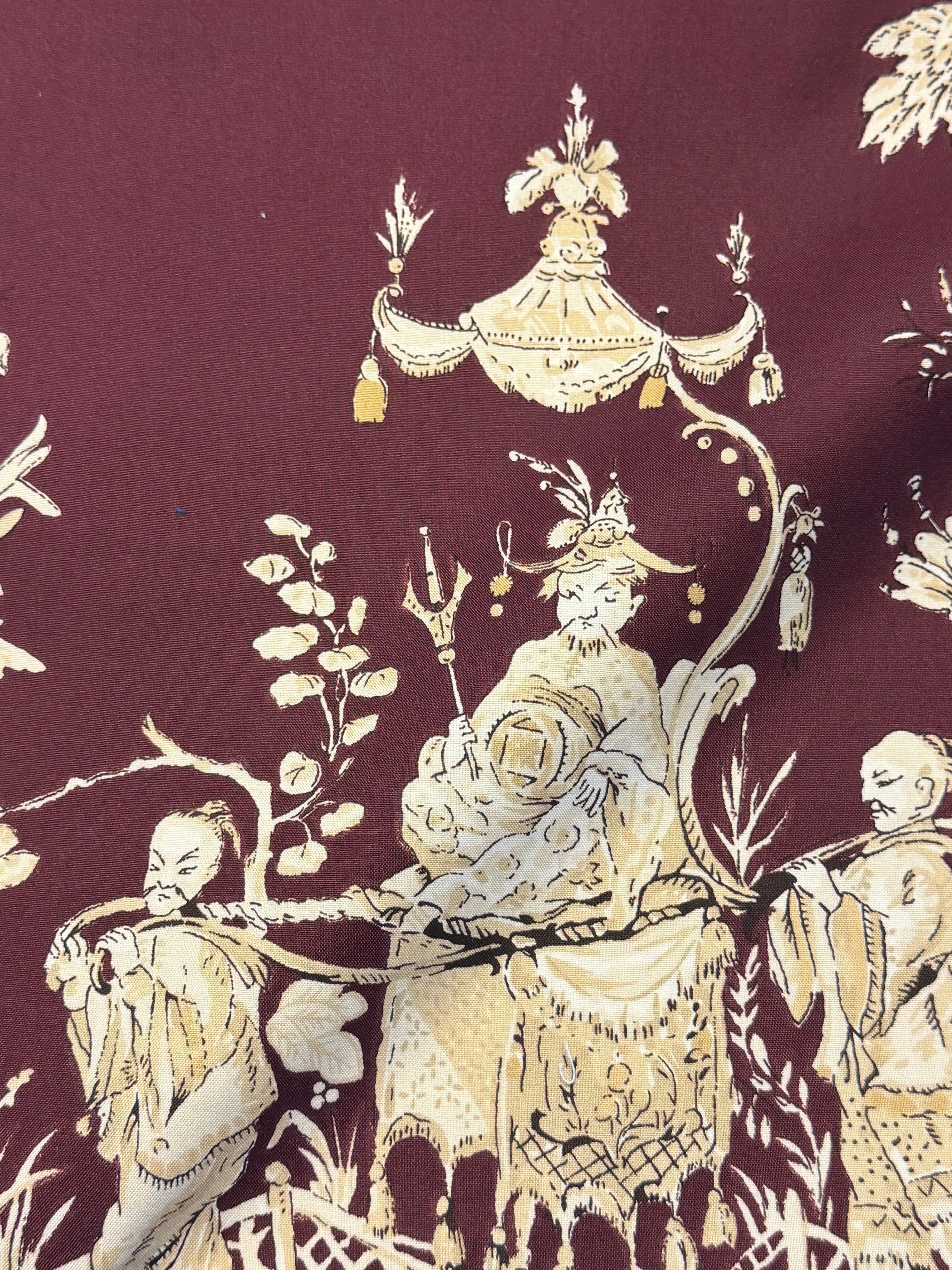 Tea House Furnishing Fabric by Romo – Burgundy Oriental Print