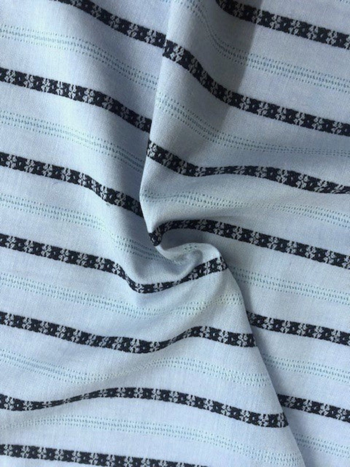 Black & Turquoise Embroidered Stripe on Pale Blue Lightweight