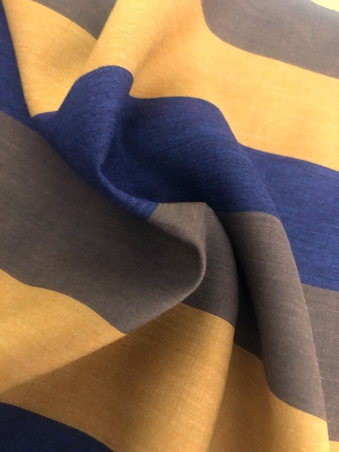 Dark Purple/Orange/Chocolate Broad Stripes. Stripes Run Across The Fabric