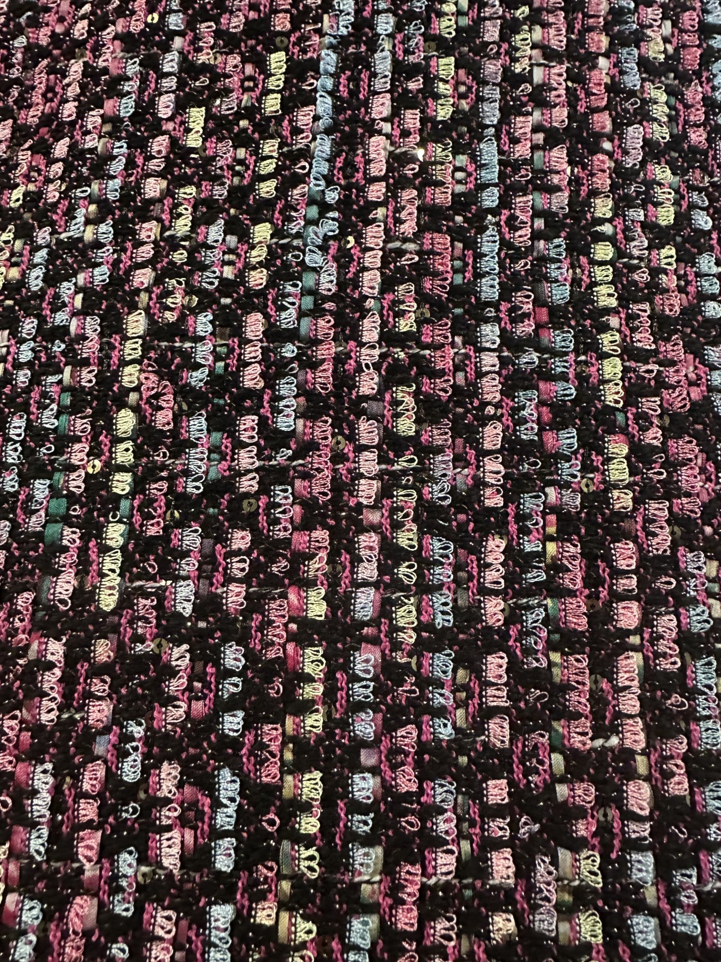 Chanel-Style Multi-Coloured Bouclé Fabric – Black, Pink, Blue & Green