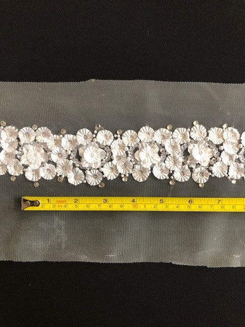 White Laser Cut Flower Trim, Beaded & Sequinned 5cm Wide