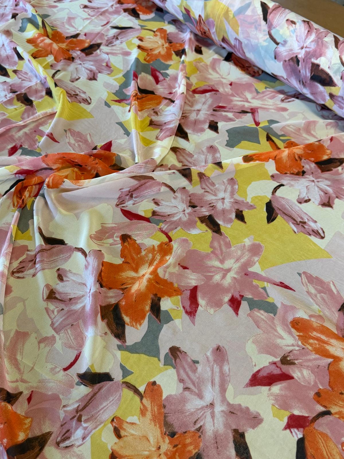 Ivory Warm Floral Printed Chiffon Fabric | Elegant Occasion Wear & Layering Fabric