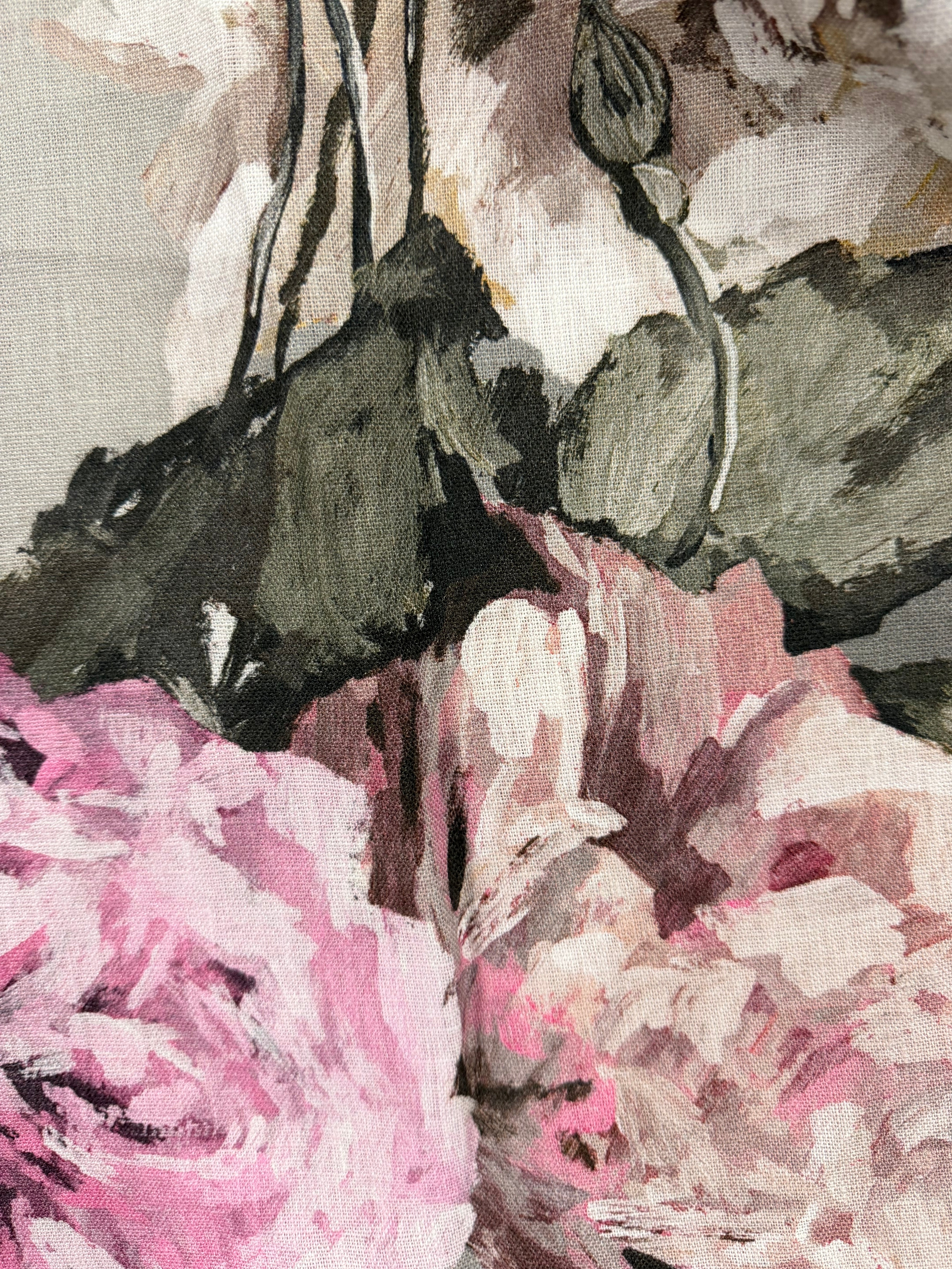 Botanical Printed Linen Fabric – Pink & Blue Floral Ombre – 140cm Wide