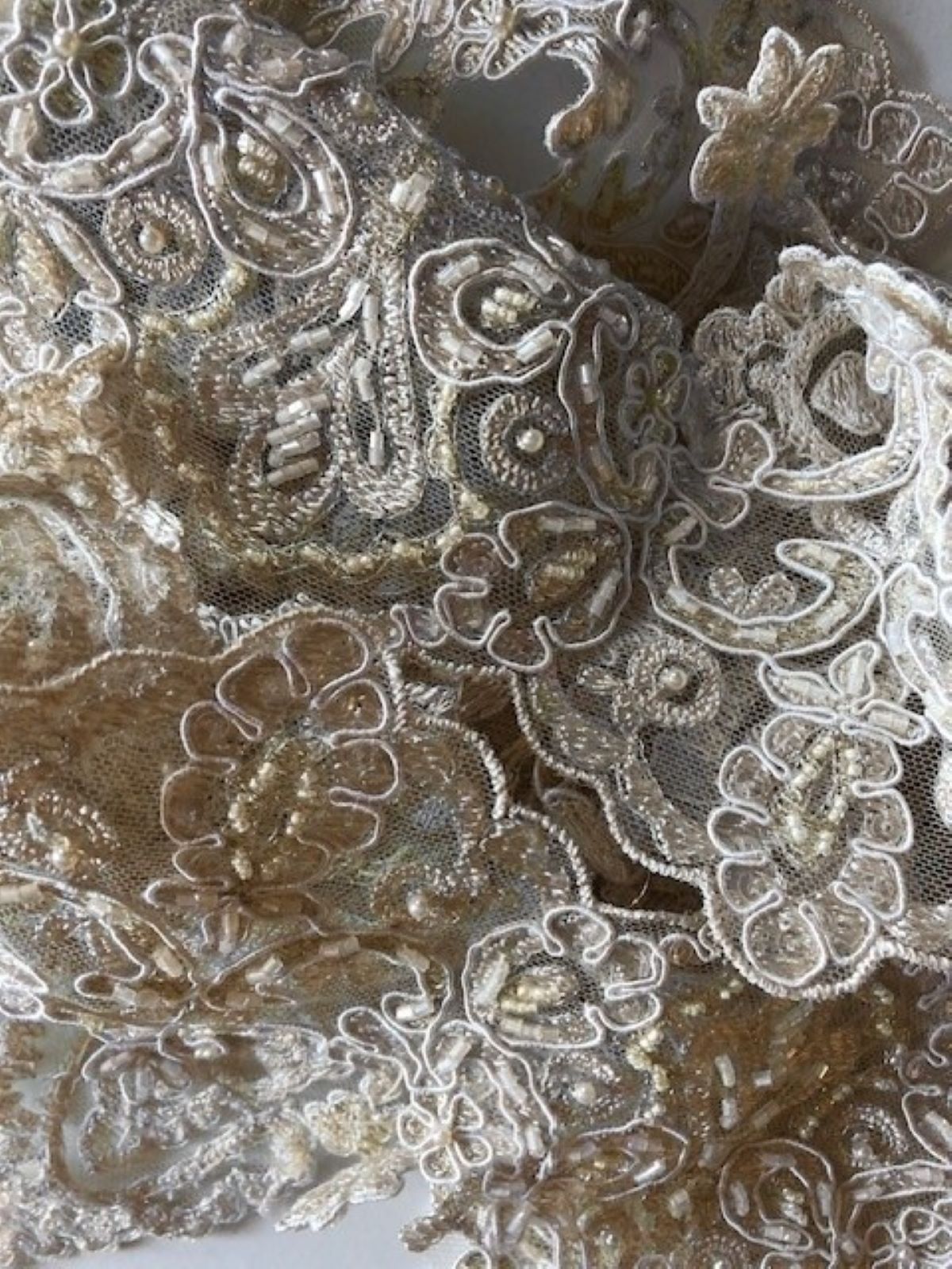 Cappuccino Corded Edging with Pearls & Sequins. Maximum Width 17cm