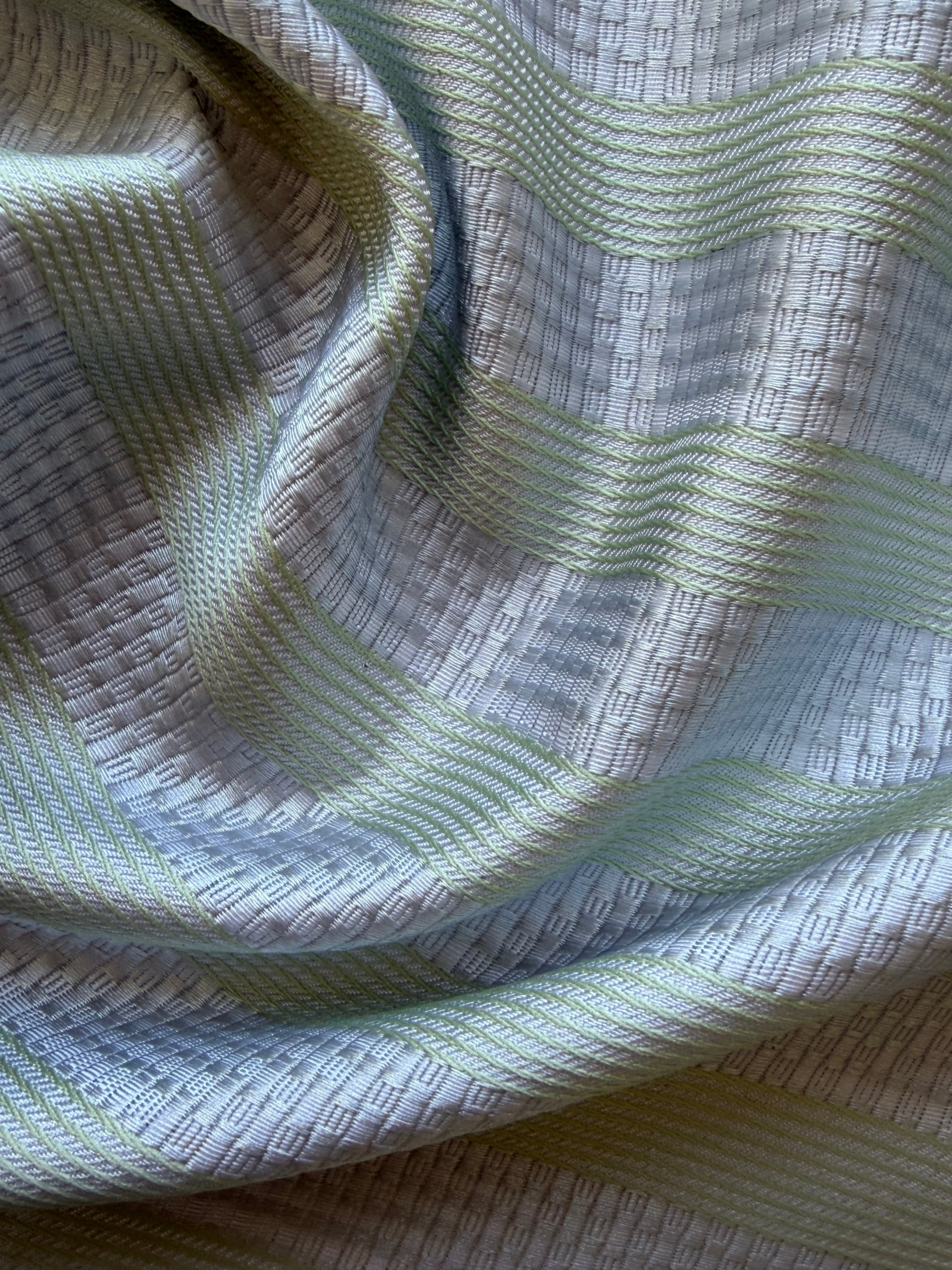 Grey Textured Fabric with Pistachio Stripes – 130 cm Wide, German Woven