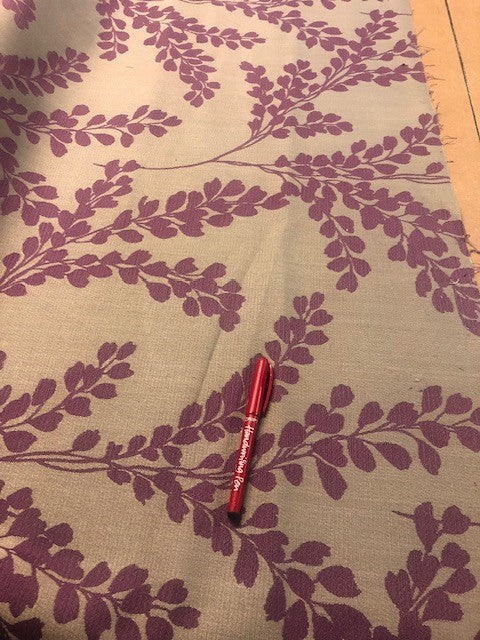 Violet Trailing Leaf Damask Furnishing. 420g/m2, 100% Polyester. Roll Size: 4m