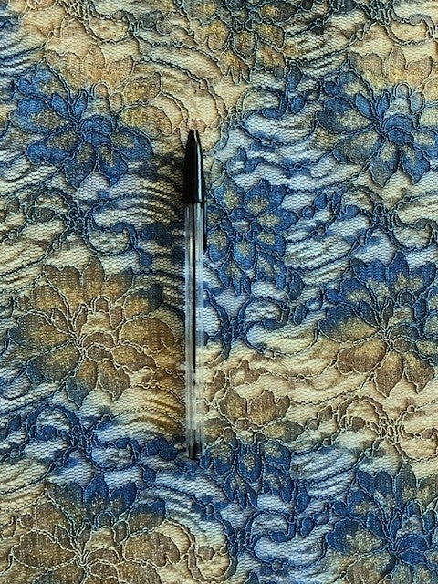 Blue & Gold Corded Lace Fabric with Gold Lurex Detail – Luxury 5.5m Roll