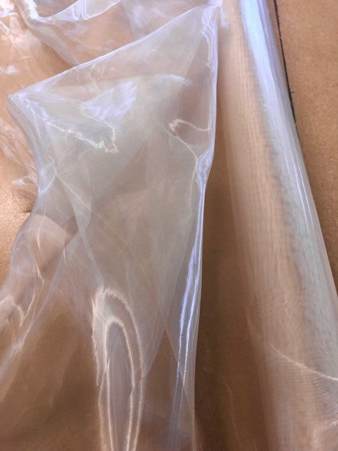 Light Gold Shimmer Organza. 50g/m2, 100% Polyester. Roll Size: 3.8m