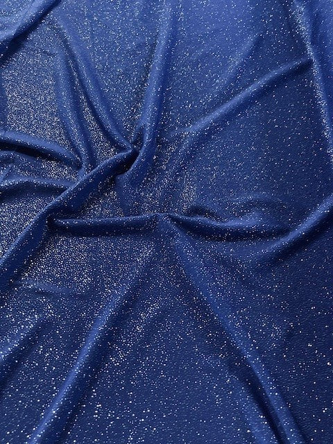 Royal Glitter on Jersey. 220g/m2, 95% Polyester 5% Elastane. Roll Size: 3.6m