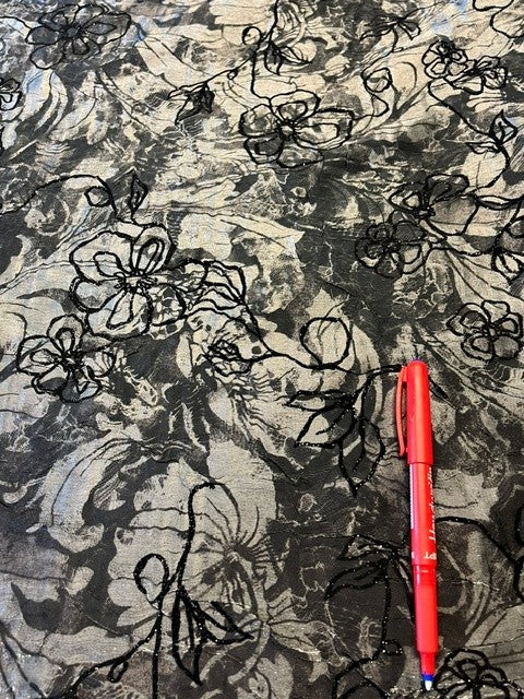 Black Flock Glitter On Grey Iridescent Print. 100% Polyester, 120g/m2, 130cm Wide. Roll Size: 5m