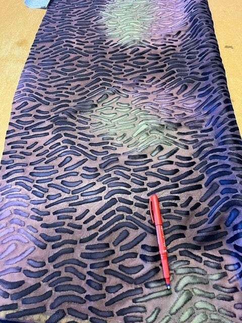 Dark Mauve Dash Burn out With Over Print. 50% Polyester 50% Viscose. 100g/m3, 115cm Wide. Roll Size: 2m