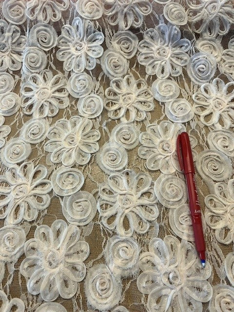 Blossom Flower Embroidery Flower Design on Lace. 100% Nylon, 120g/m2, 140cm Wide. Roll Size: 2m