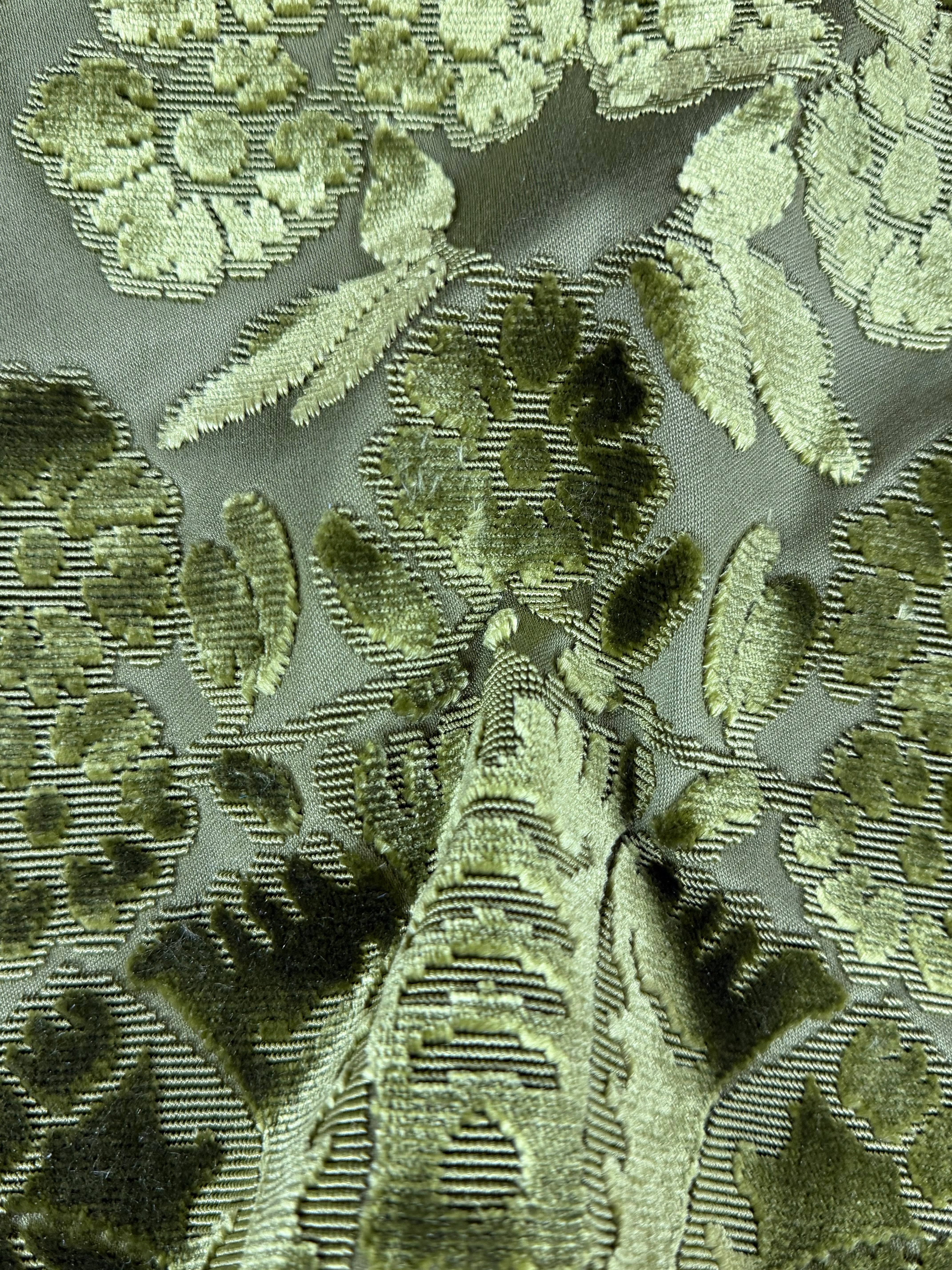 Green Chenille Floral Woven Fabric – Silk Blend – 140cm Wide