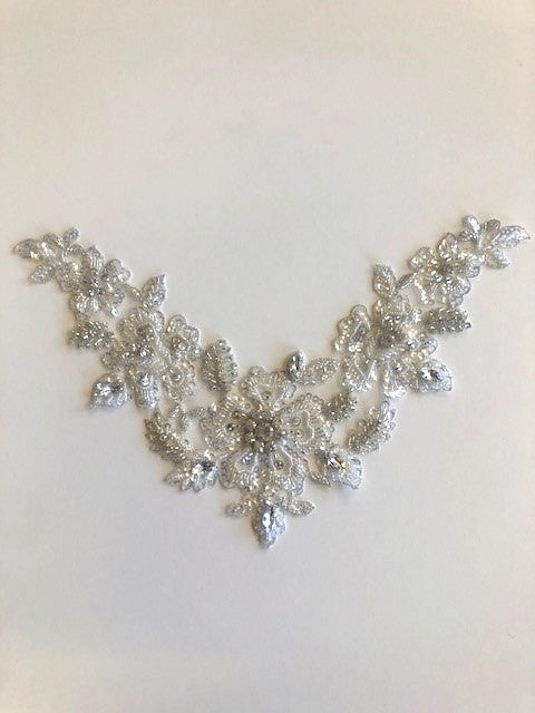 Crystal V Shape Applique with Sequins & Beads
