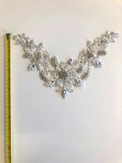 Crystal V Shape Applique with Sequins & Beads