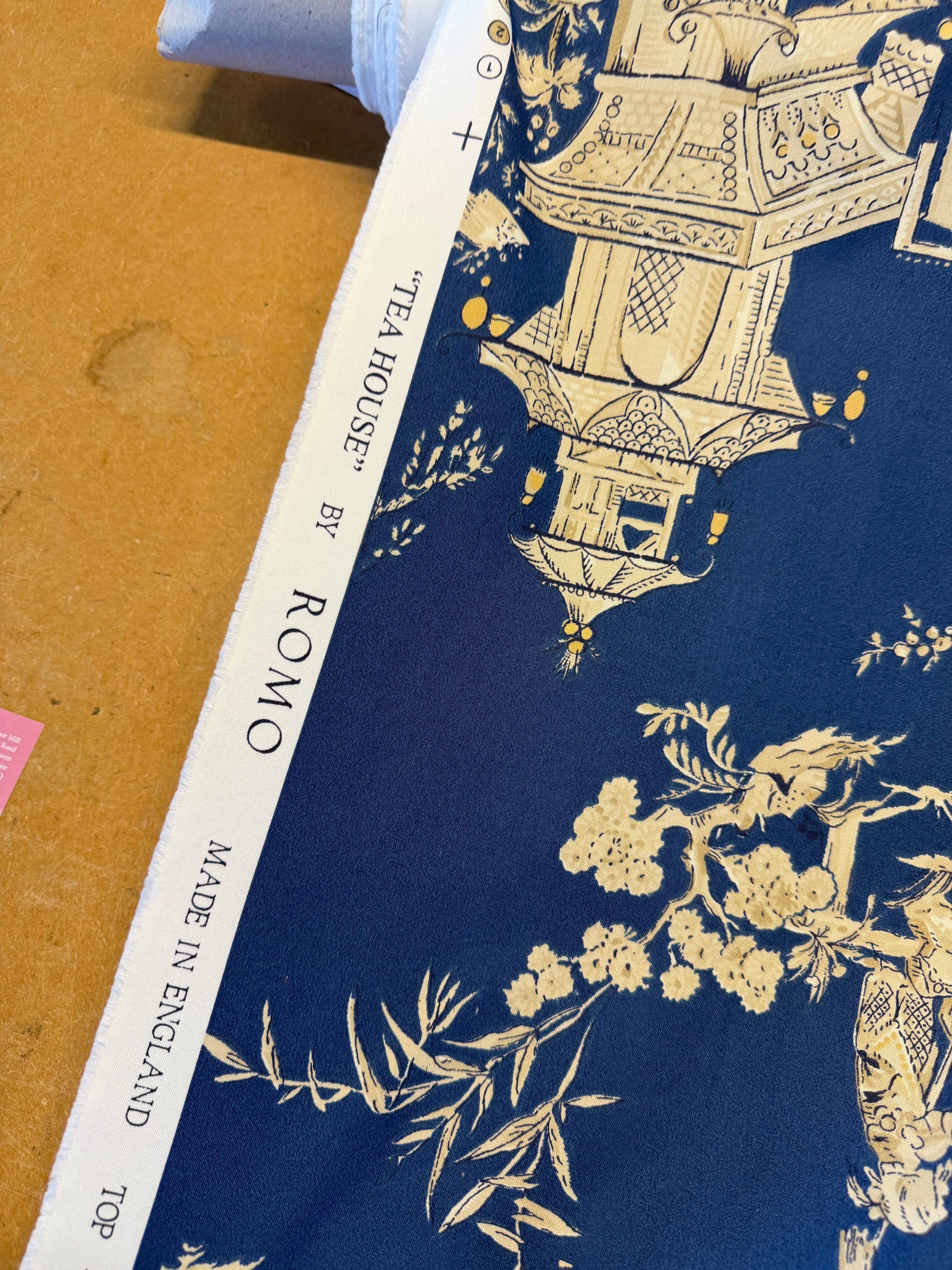 Tea House Furnishing Fabric by Romo – Navy Oriental Print