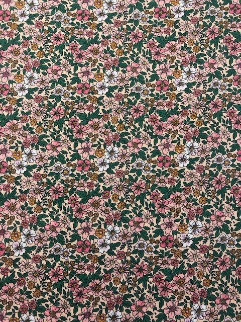 Green and Pink Floral Cotton Lawn – Lightweight 100% Cotton Fabric