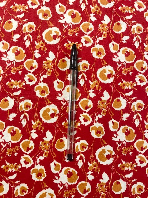 Red, Orange & White Abstract Floral Cotton Lawn – Lightweight 100% Cotton