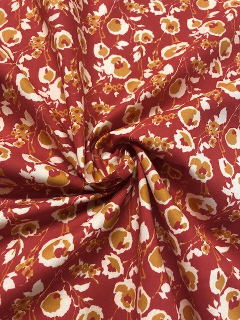 Red, Orange & White Abstract Floral Cotton Lawn – Lightweight 100% Cotton