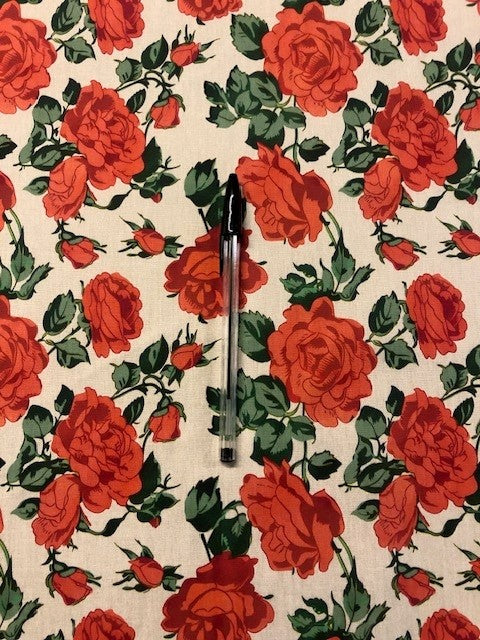 Red Rose Floral Cotton Lawn – Lightweight 100% Cotton Fabric
