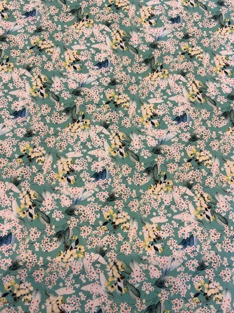 Enigmatic Floral Cotton Lawn Fabric – Sea Green Base | 100% Cotton | 145cm Wide