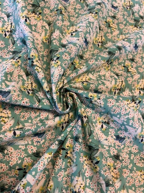 Enigmatic Floral Cotton Lawn Fabric – Sea Green Base | 100% Cotton | 145cm Wide