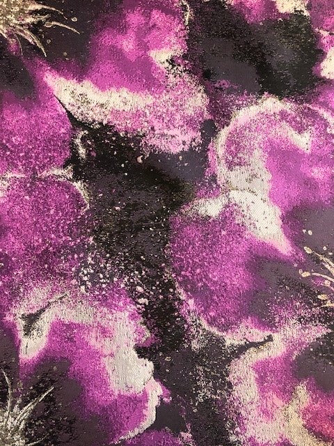 Purple & Gold Lurex Large Floral Jacquard