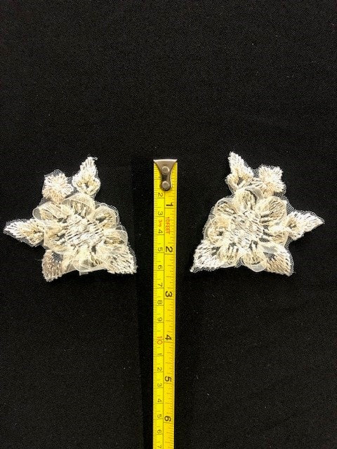 Champagne embroidery and beaded applique - 7cm wide (pair) - Deadstock fabric on AmoThreads