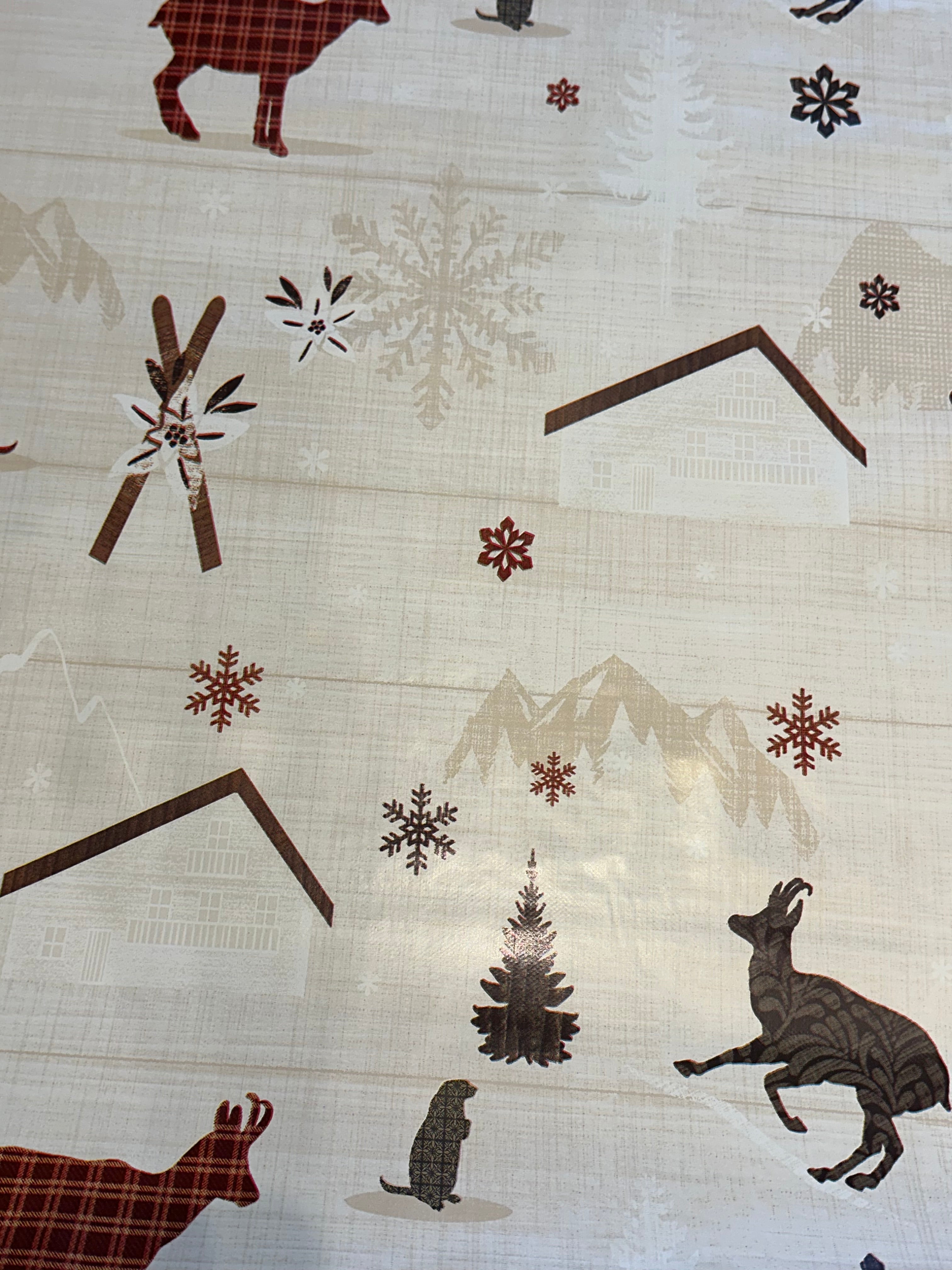 Festive Christmas PVC Tablecloth – Deer & Winter Motifs, 140 cm Wide - CM4