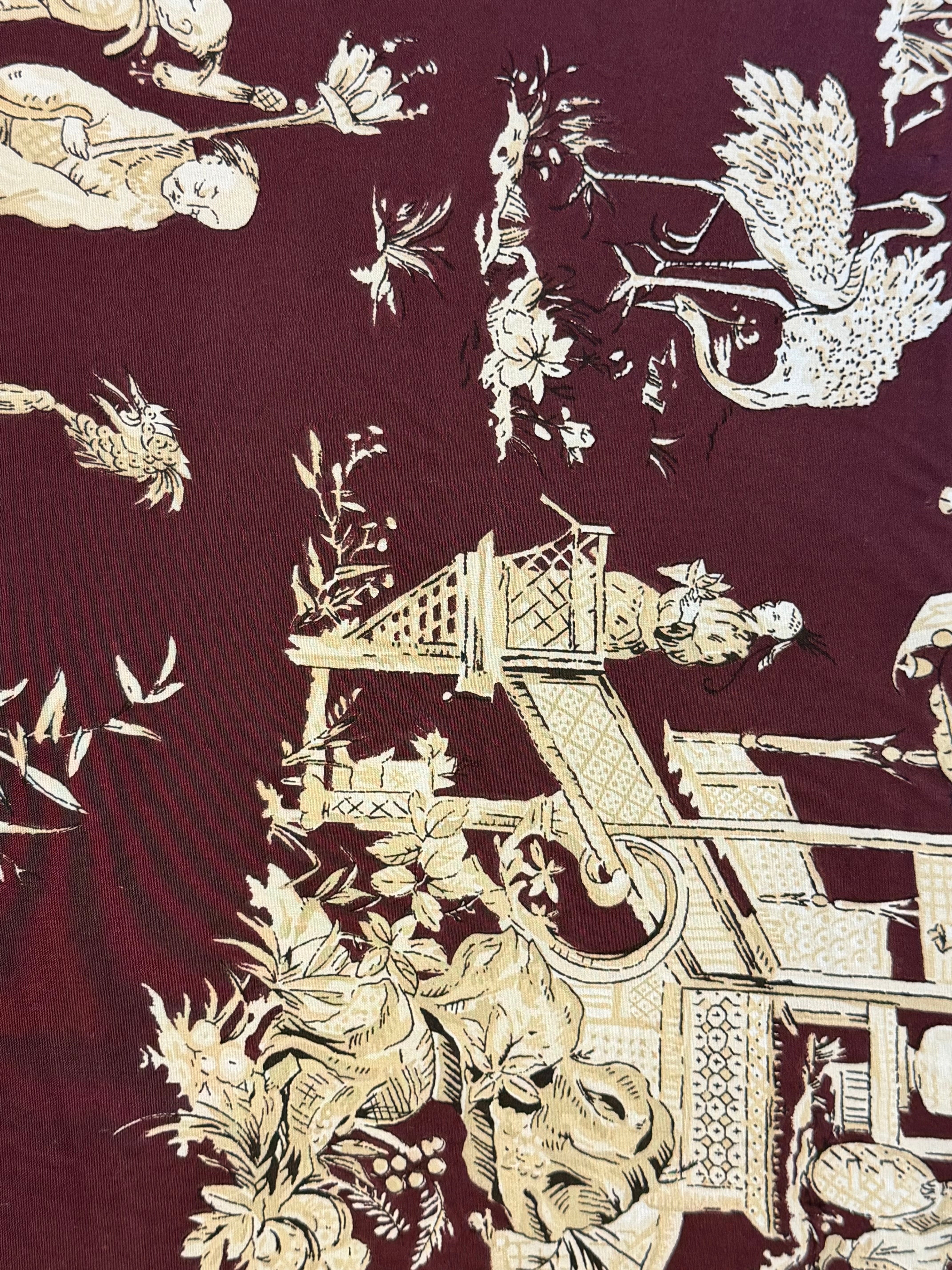 Tea House Furnishing Fabric by Romo – Burgundy Oriental Print
