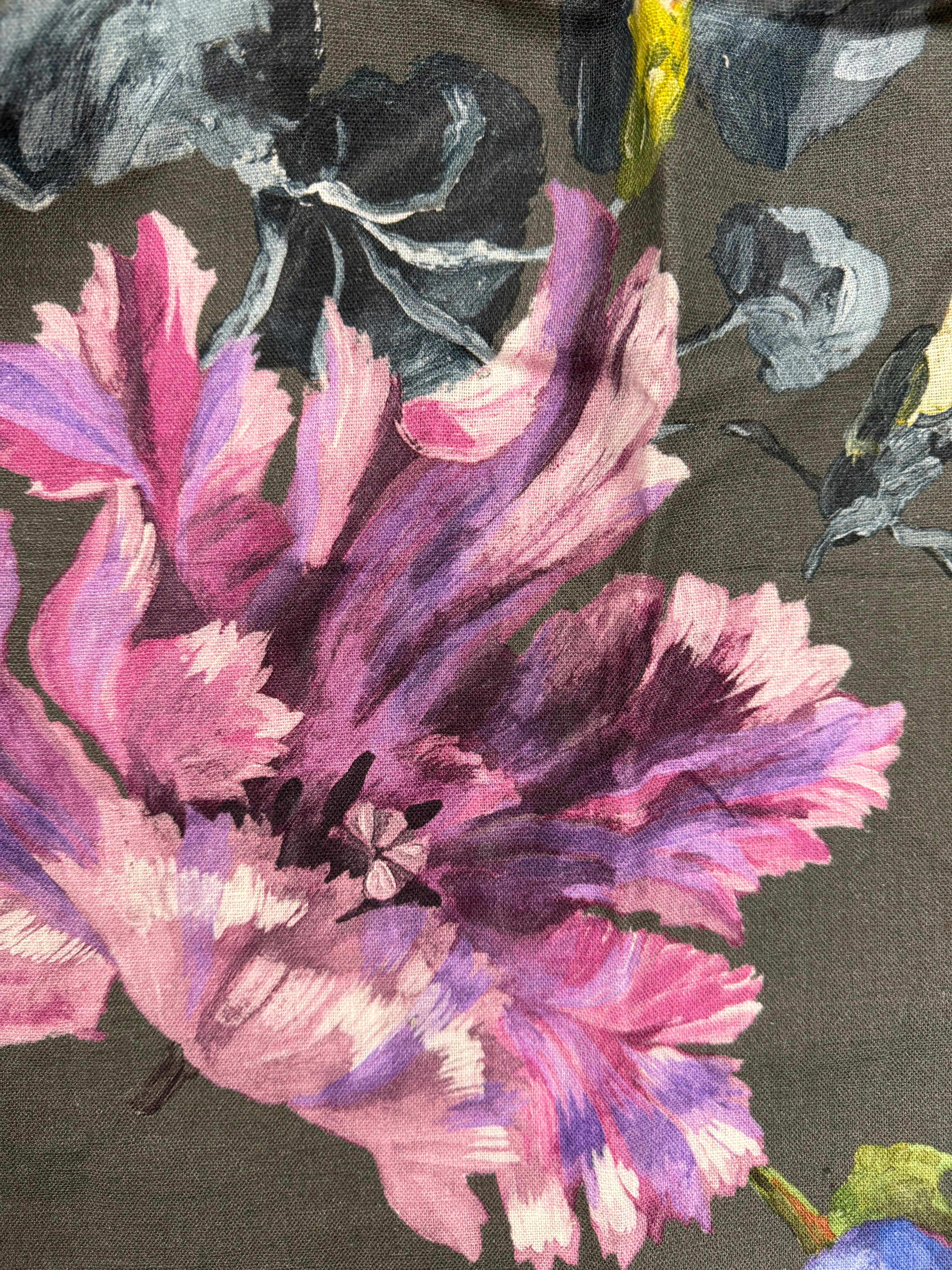 Botanical Printed Linen Fabric – Pink & Blue Floral Ombre – 140cm Wide