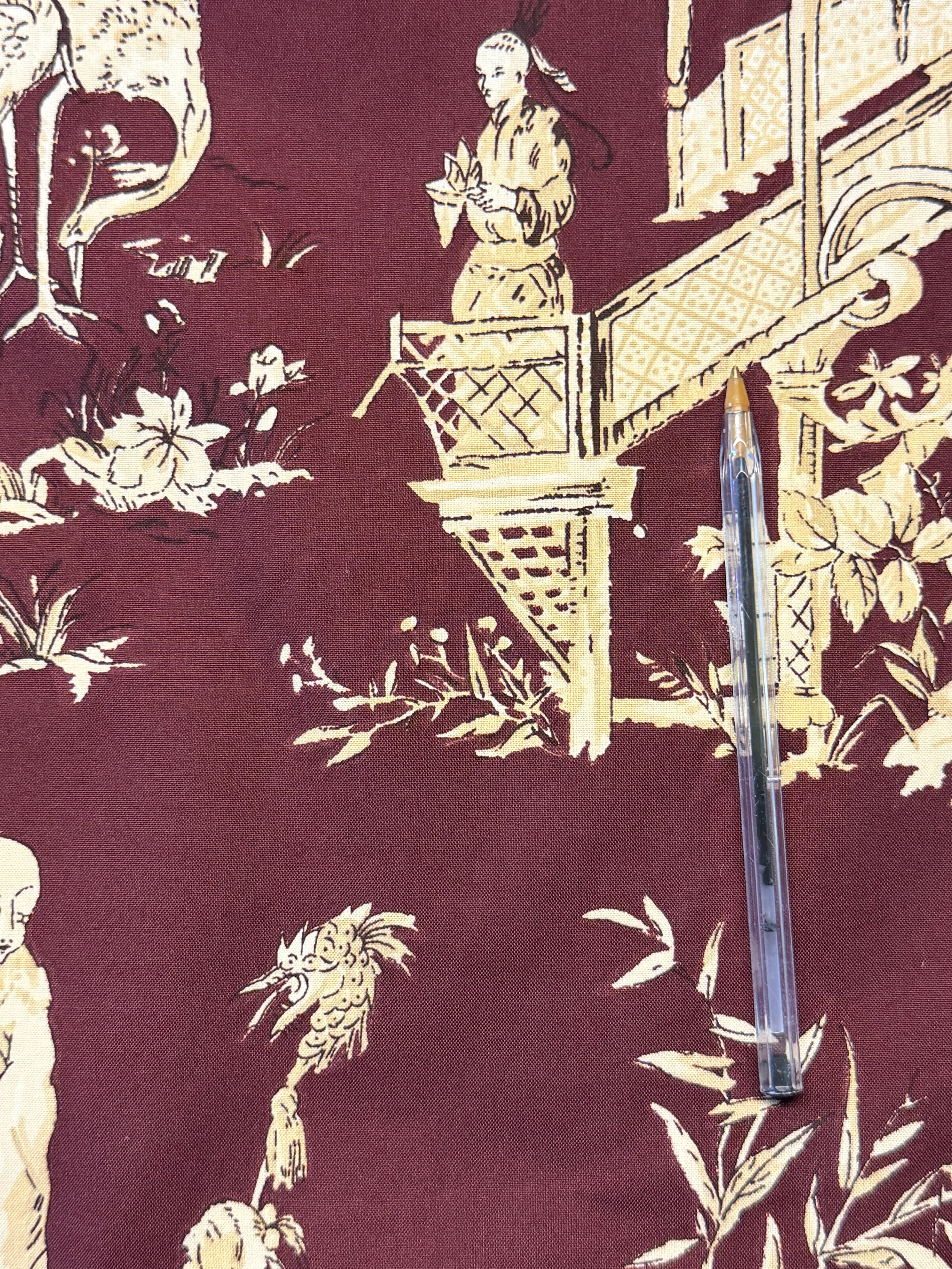 Tea House Furnishing Fabric by Romo – Burgundy Oriental Print