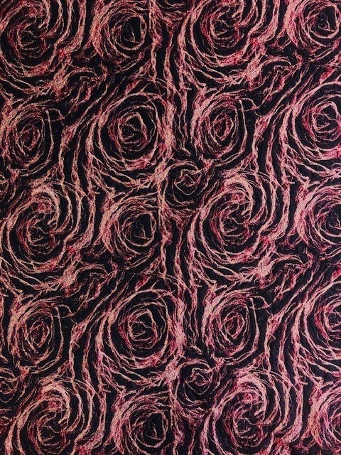 Burgundy Swirl On Black Jacquard With Pink Lurex