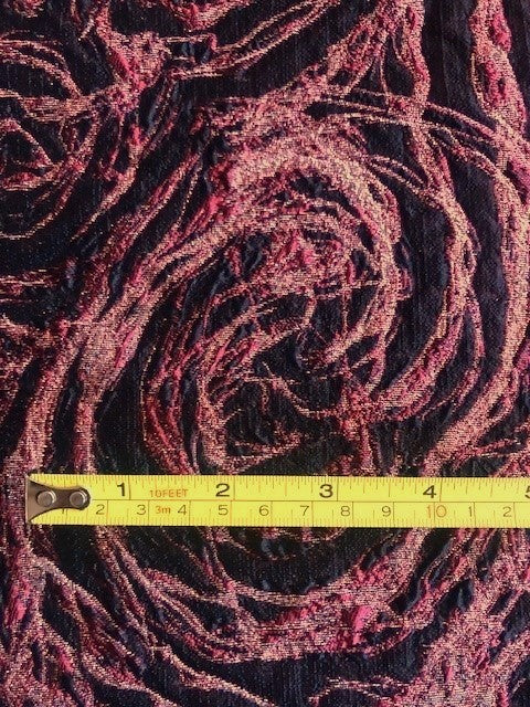 Burgundy Swirl On Black Jacquard With Pink Lurex