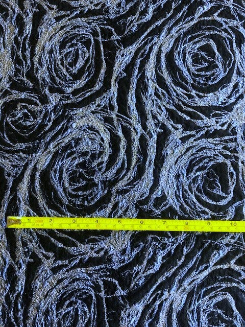 Blue Swirl On Black Jacquard With Silver Lurex