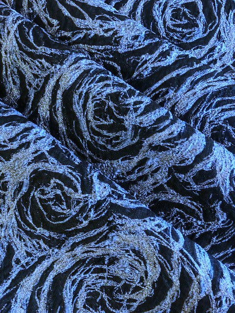 Blue Swirl On Black Jacquard With Silver Lurex