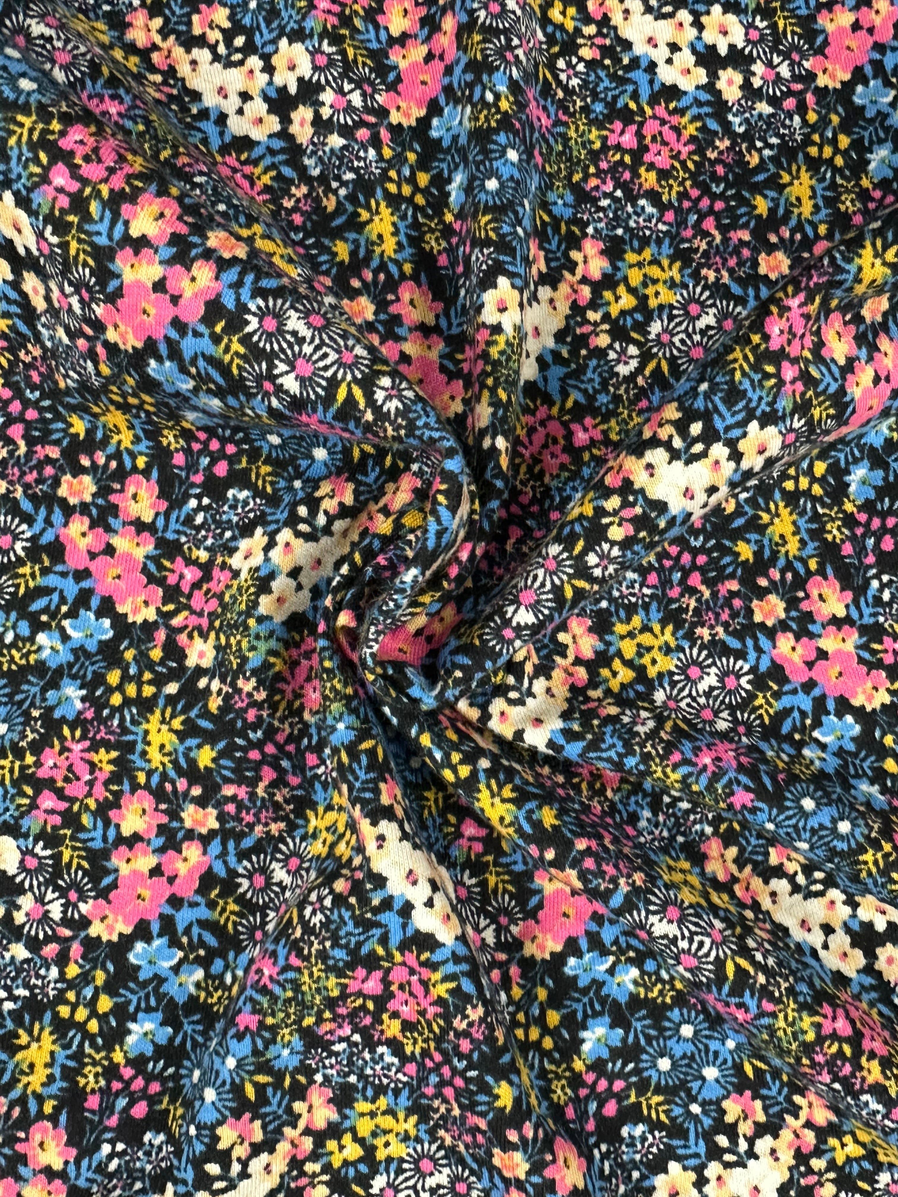100% Cotton Fabric – Black Base with Dainty Floral Print – 180 cm Wide
