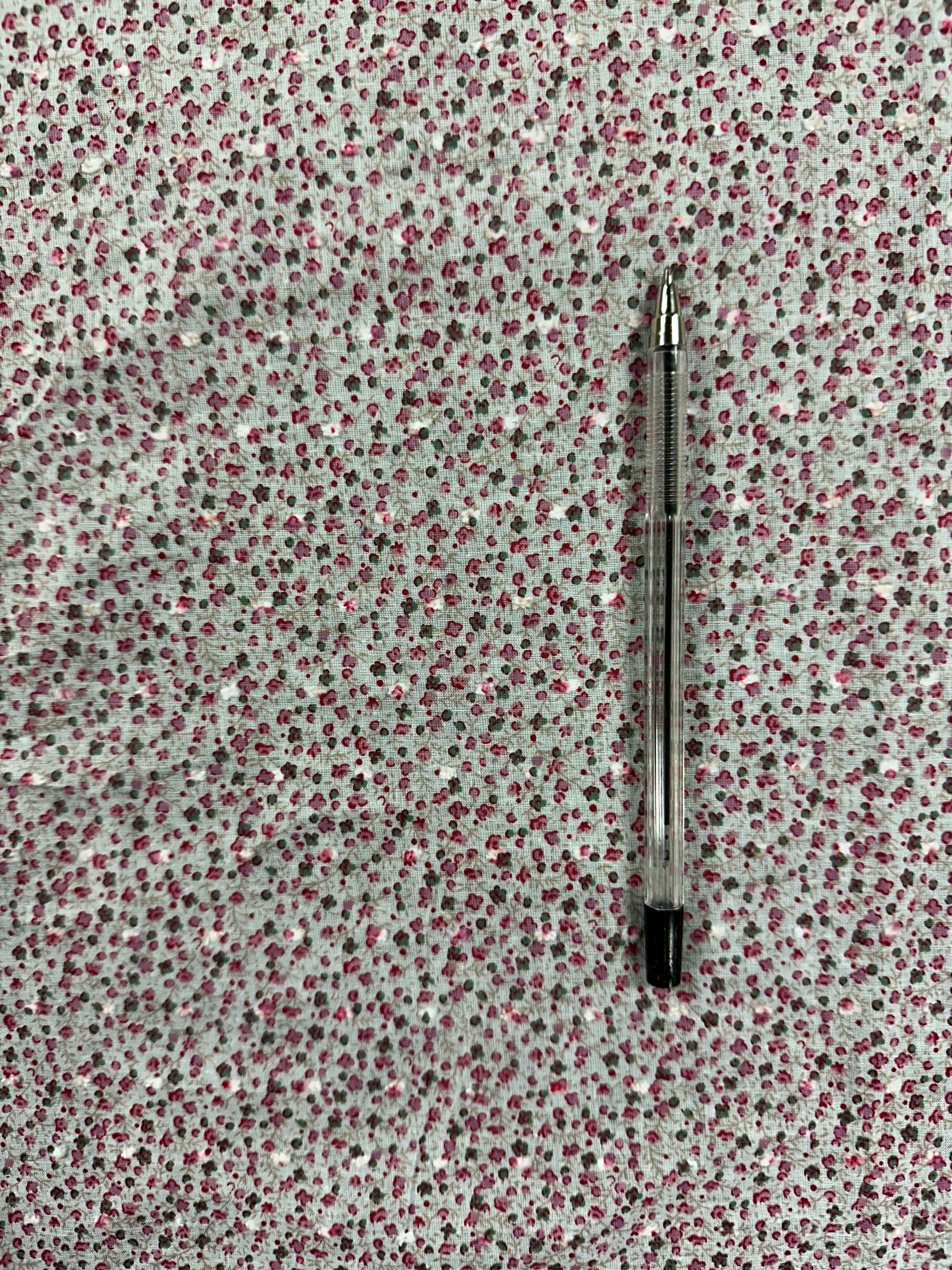 100% Cotton Fabric – Off-White Base with Dainty Multicoloured Ditzy Floral Print – 142 cm Wide TE61