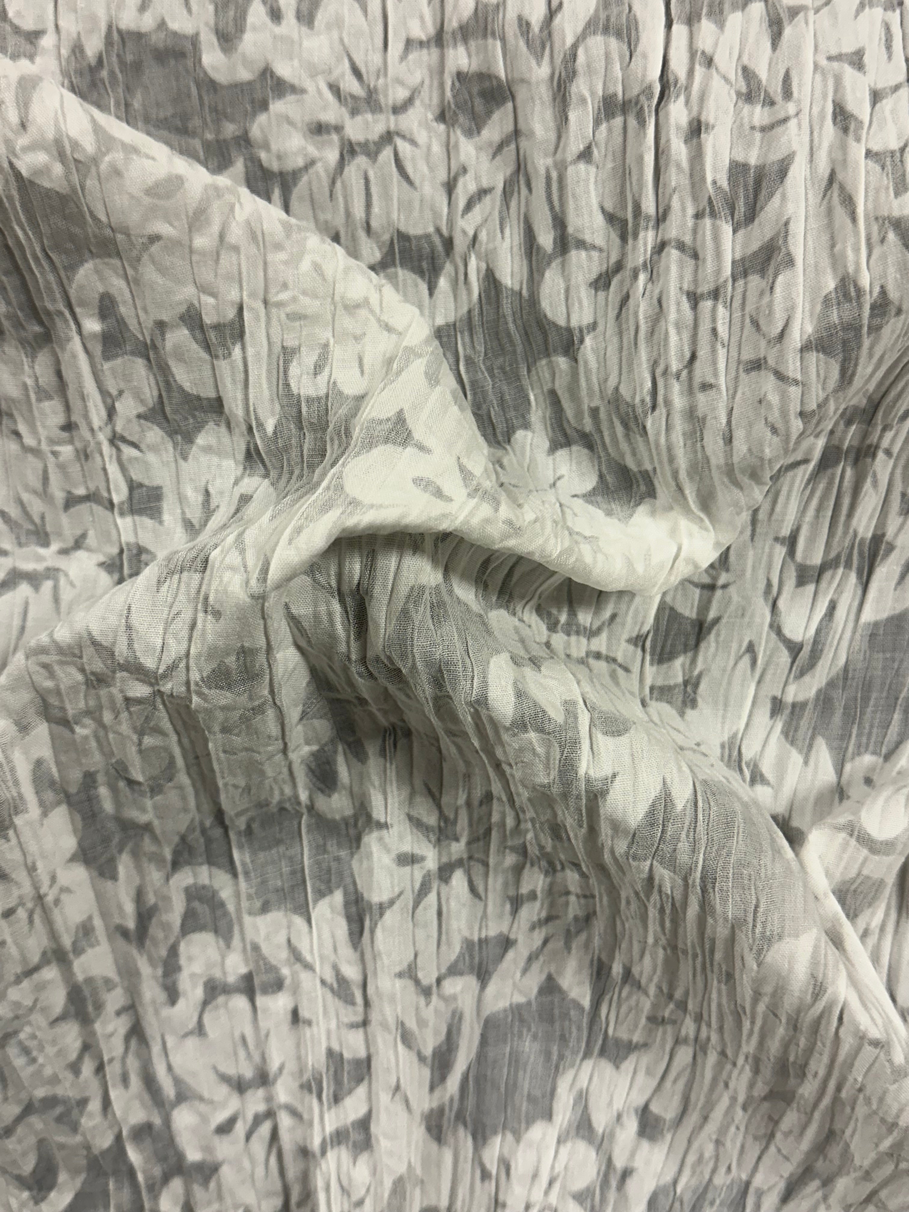 Floral Semi-Pleated Crushed Fabric – Off White Tones – 130 cm Wide