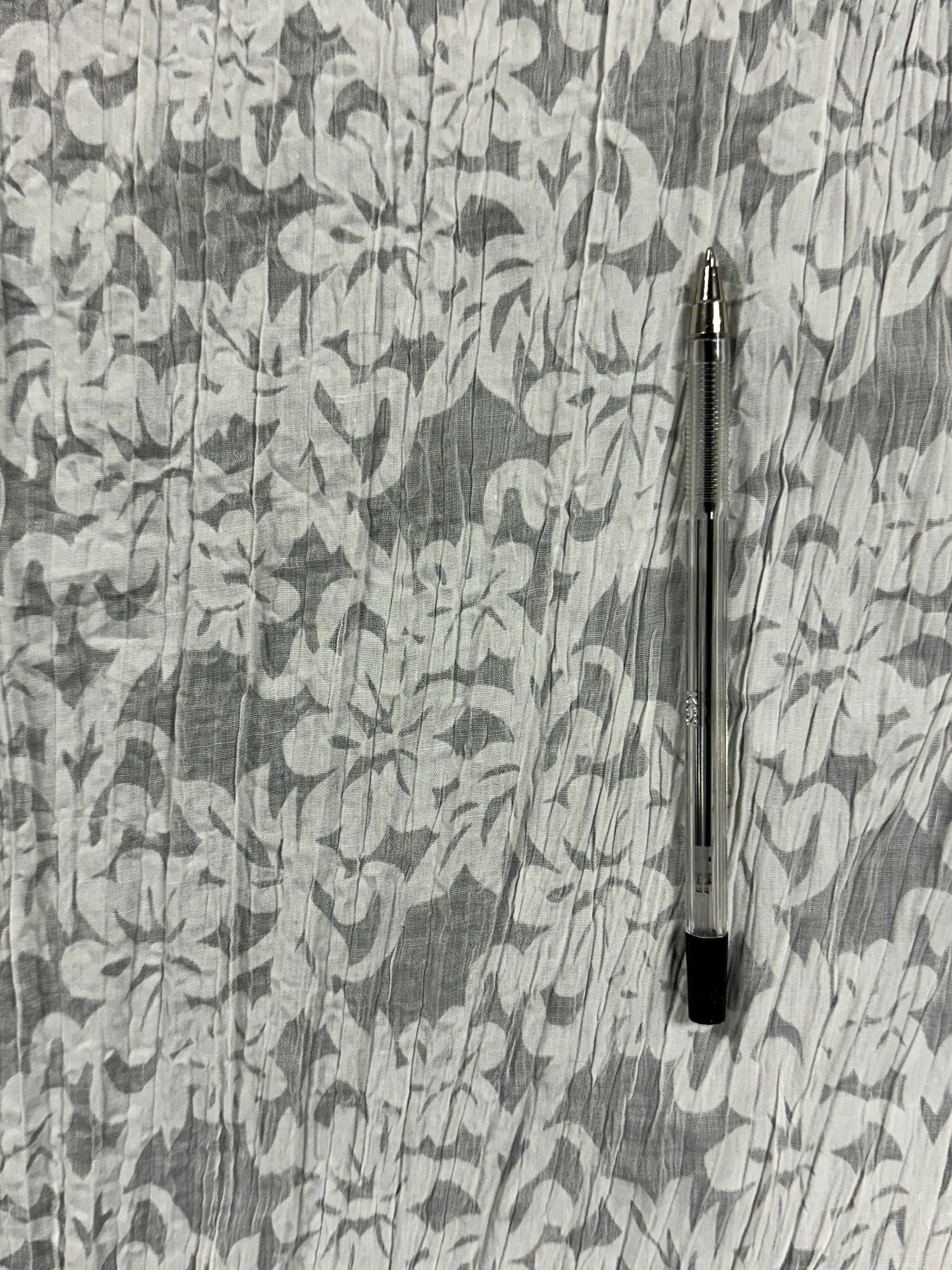 Floral Semi-Pleated Crushed Fabric – Off White Tones – 130 cm Wide